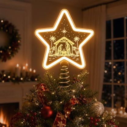 Nativity Tree Topper with Warm White LED - USB or Battery Operated Christmas Decor