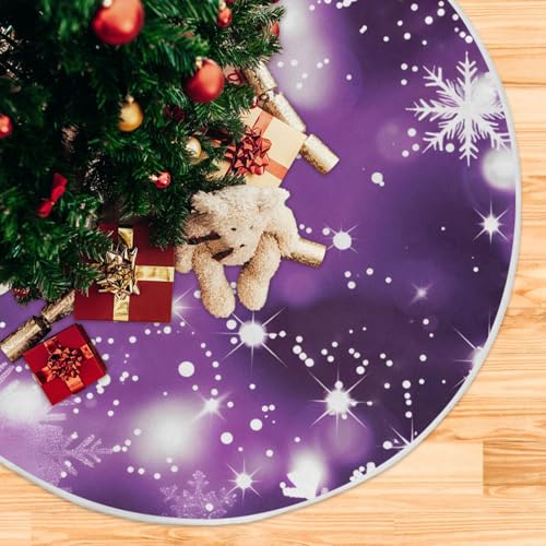 Christmas Tree Skirt Decoration 35.4 Inch with Purple Glitter Snowflakes - Holiday Home Decor