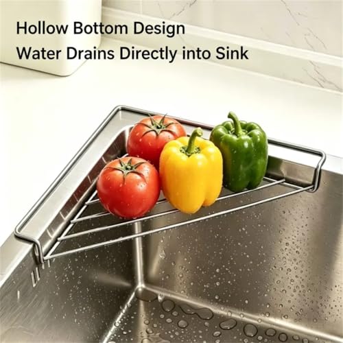 Stainless Steel Corner Sink Shelf - Triangular Open Wire Drying Rack for Kitchen & Bathroom
