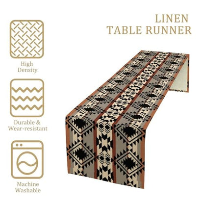 Aztec Southwest Table Runner, Ethnic Geometric Design, 13x60 Inch — Tribal Decor for Farmhouse & Holiday Dinner