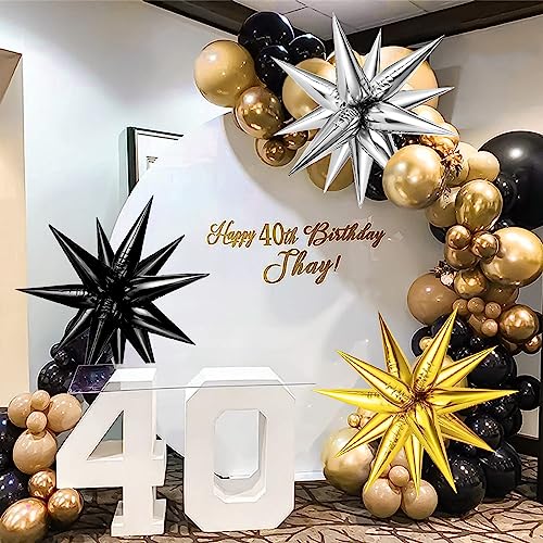Black Gold Silver Foil Star Balloons Set - Conical Explosion Party Decor - Variation of THIS listing