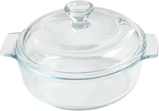 Skiennix Small Tempered Glass Casserole Dish - Round Baking Dish with Lid | 0.8L, Clear