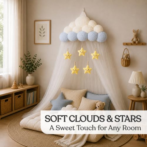 Kids Cloud Bed Canopy with Stars - Nursery Room Decor for Girls & Boys