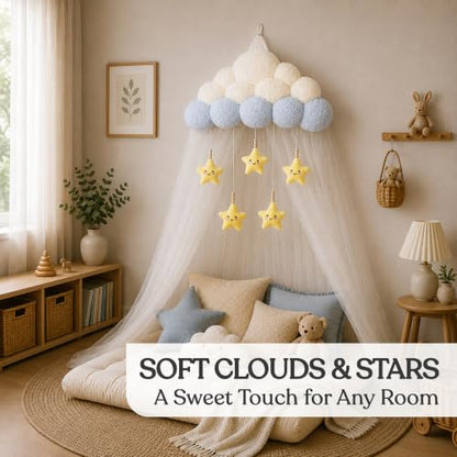 Kids Cloud Bed Canopy with Stars - Nursery Room Decor for Girls & Boys