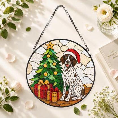 GSP Dog Stained Glass Suncatcher Garden Hanging Decor - Christmas GSP Dog Variation