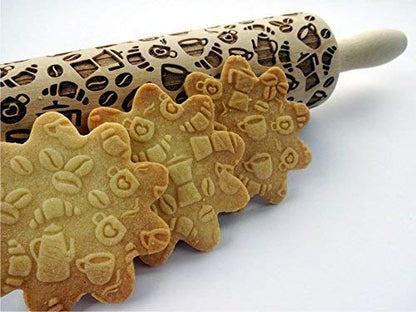 COFFEE EMBOSSING ROLLING PIN PATTERN with COFFEE BEANS for EMBOSSED COOKIES LATTE MOKA