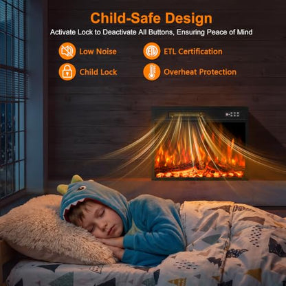 New 23 Inch Electric Fireplace Insert with Remote Control - Realistic Flame Effect
