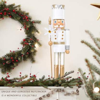 15 Inch Christmas Nutcracker Decorations - Multicolor White King Wooden Figure