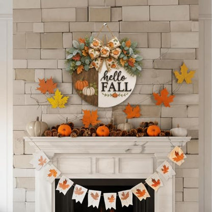Fall Wreath for Front Door - Pumpkin Hello Fall Seasonal Decor