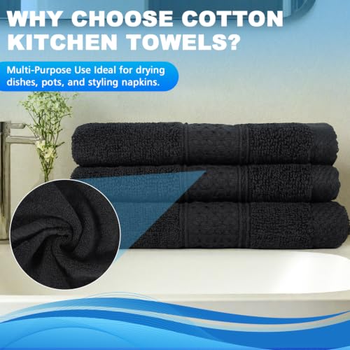 Black Cotton Washcloths Set - 3-Pack 13x13 & 29x14 Inches, Soft & Absorbent