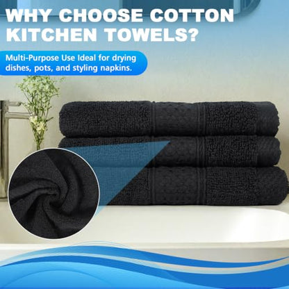 Black Cotton Washcloths Set - 3-Pack 13x13 & 29x14 Inches, Soft & Absorbent