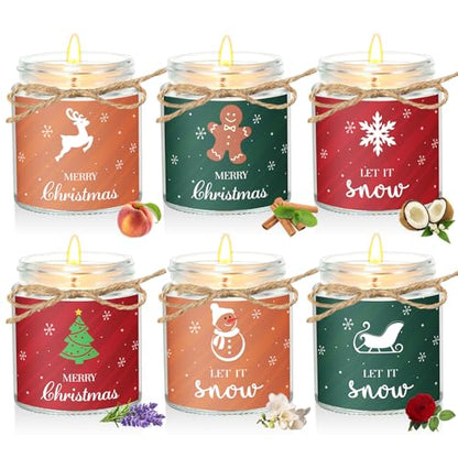 Christmas Scented Candle Set - Bright Style, 6 Jar Holiday Fragrance Gifts