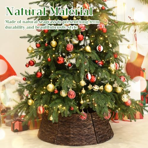 Brown 26-Inch Wicker Christmas Tree Collar Basket Cover Rustic Decor