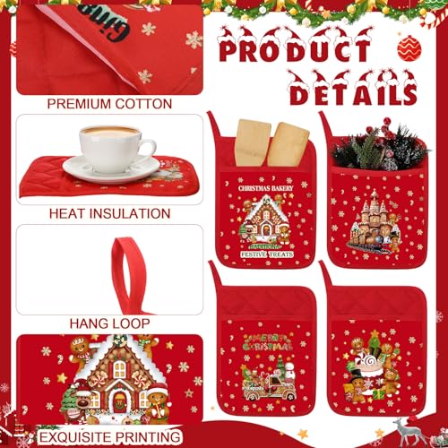 Christmas Pot Holders with Pocket - Vivid 12 Pack Heat Resistant Kitchen Accessories