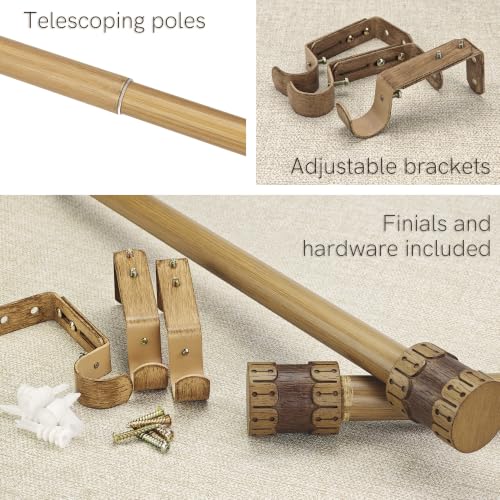 Faux Wood Curtain Rod 72-144 Inch Telescoping Heavy Duty with Finials