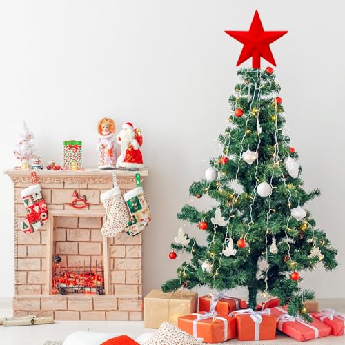 7.87 Inch Red Velvet Christmas Tree Topper Star Holiday Ornament