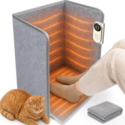 Grey Under Desk Heater with Foot Warmer & Blanket - Foldable & Quiet