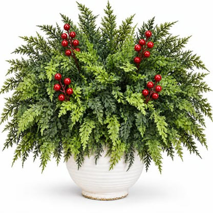 20Pcs Christmas Cedar Branches with Berries - 18 Inch Lifelike Touch Faux Greenery