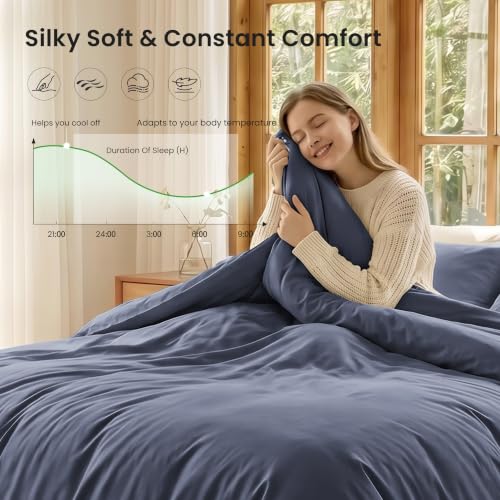 Queen Size Bamboo Rayon Duvet Cover Set - Silky Soft, Breathable & Temperature Regulating