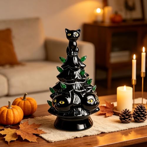 Light-Up Black Cat Halloween Christmas Figurine - Tree Decor, Reusable