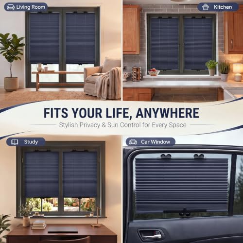 No Drill Blackout Pleated Window Blinds 58x25.6 Inches - 2 Pack