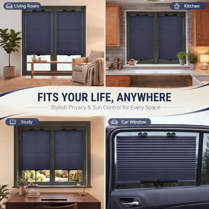 No Drill Blackout Pleated Window Blinds 58x25.6 Inches - 2 Pack