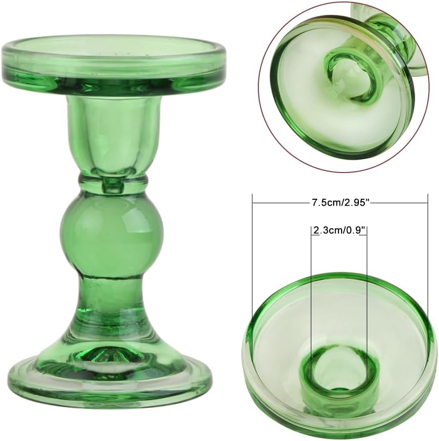 Skiennix 3-Piece Green Glass Candlestick Set - Elegant Crystal Holders for Weddings & Home Decor