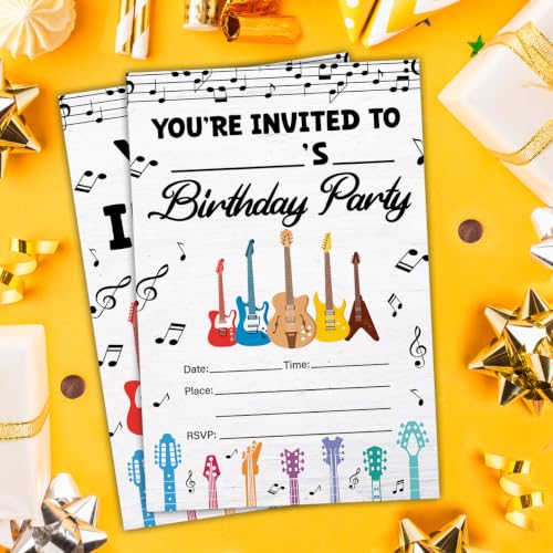 Guitar Birthday Party Invitations with Envelopes Set of 20 YO13 Variation
