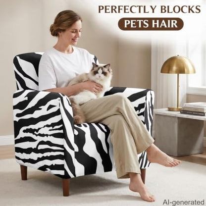 Stretch Armchair Slipcover 1-Piece Living Room Chair Cover Black White Zebra Stripe