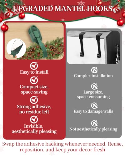 12Pcs Christmas Garland Hangers Mantle Hooks with Adhesive Pads - Green