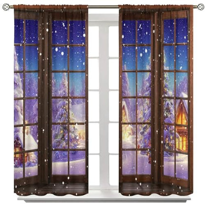 Winter Christmas Snow Scene Blackout Curtains 21x54 inches Pack of 2 - Winter Snow-2