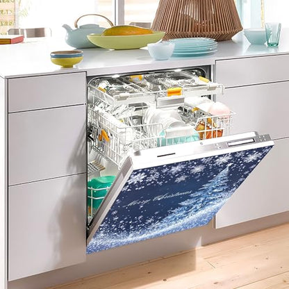Christmas Blue Dishwasher Magnetic Cover - Snowflake Winter Snow Xmas Kitchen Decor