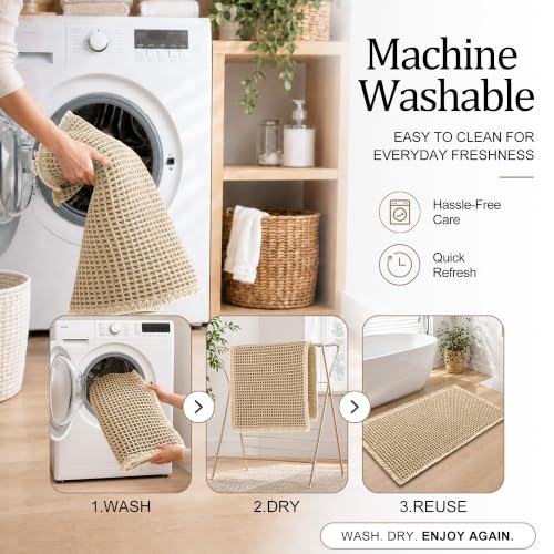 Waffle Bath Mat 30x20 Inch Non-Slip Bathroom Rug - Brown, Upgraded Waffle Texture