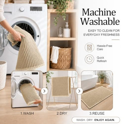Waffle Bath Mat 30x20 Inch Non-Slip Bathroom Rug - Brown, Upgraded Waffle Texture