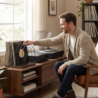 Wooden Vinyl Record Storage Holder - Brown, Stylish & Space-Saving