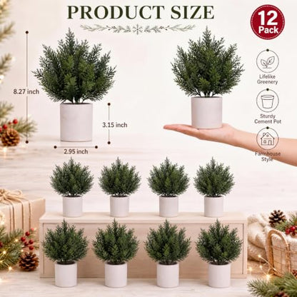 Christmas Mini Cedar Ball Tree Set - White, 12 Pack Artificial Decor