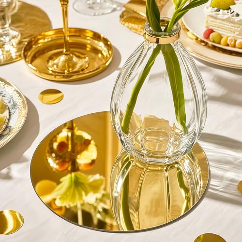 8PCS 6-Inch Gold Round Acrylic Mirrors for Centerpieces Wall Decor Candle Trays