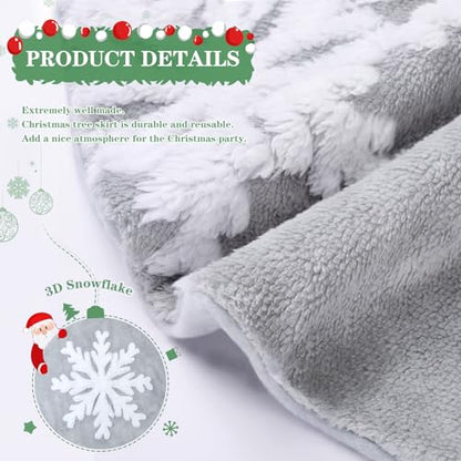 Gray 48 Inch Faux Fur Christmas Tree Skirt Snowflake Decor Large Holiday Cover