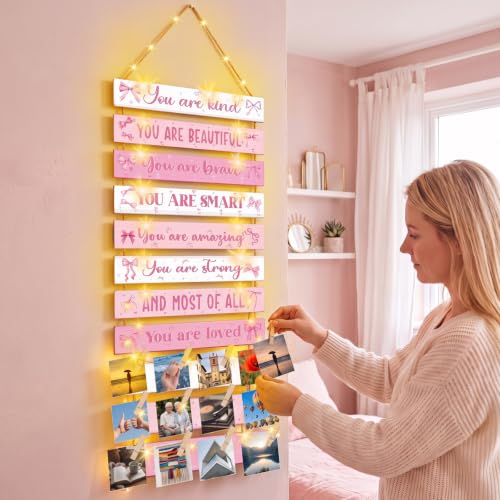 Hanging Photo Display with Lights and Remote for Girls Room Decor
