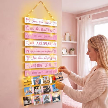 Hanging Photo Display with Lights and Remote for Girls Room Decor