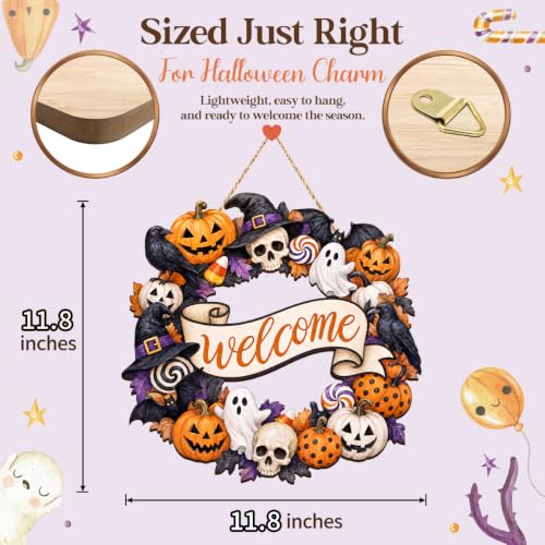 Halloween Wreath Door Decor Ghost Welcome Wooden Sign - Variation of THIS listing