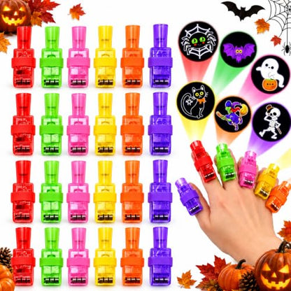 Halloween Finger Projector Lights Set 1/24pcs - Mini LED Spooky Designs