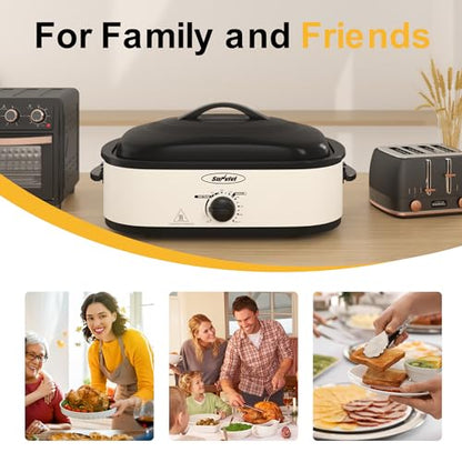 14 Quart Electric Roaster Oven with Self-Basting Lid - Stainless Steel, White