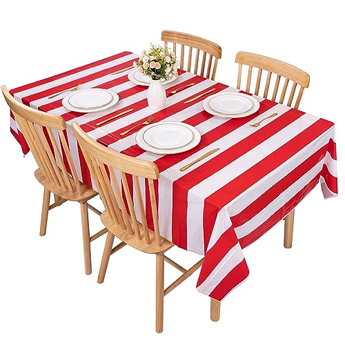 Kesfey Red Horizontal Striped Carnival Tablecloth 5 Pack - 54x108 Inch