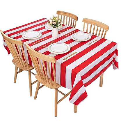 Kesfey Red Horizontal Striped Carnival Tablecloth 5 Pack - 54x108 Inch