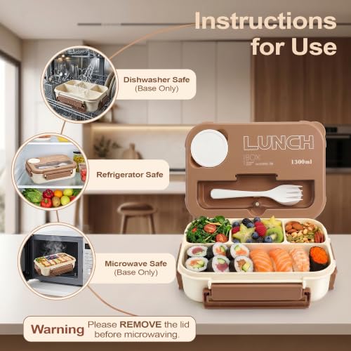 Adult Bento Box Lunch Container with 4 Compartments & Sauce Tray - Khaki
