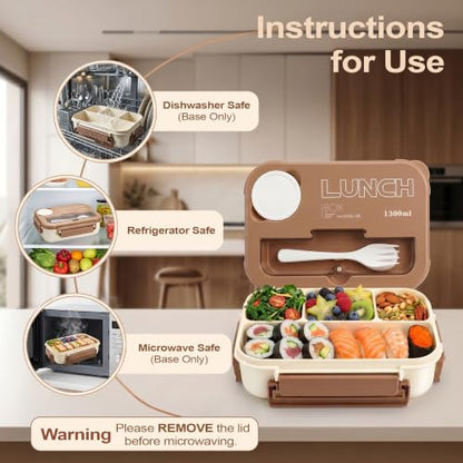 Adult Bento Box Lunch Container with 4 Compartments & Sauce Tray - Khaki