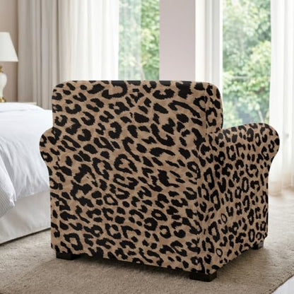 Leopard Print Arm Chair Cover Set - 2 Piece Stretch Slipcover for Small Sofas