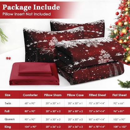 Queen Christmas Snowflake Comforter Set with Sheets - 7 Pieces Dark Bedding