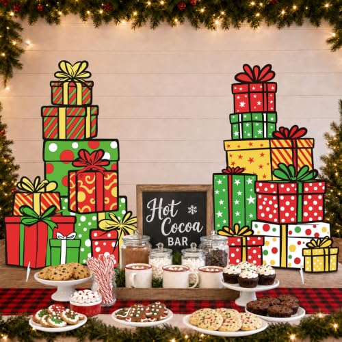 Christmas Whimsical Box Cardboard Cutout Pair - 2pcs Holiday Decor